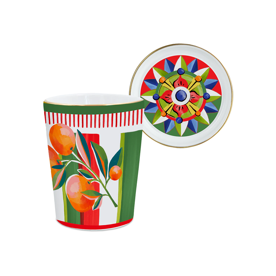 ספל עם מכסה/צלחת במגוון דגמים - תפוזים - Dolce Vita