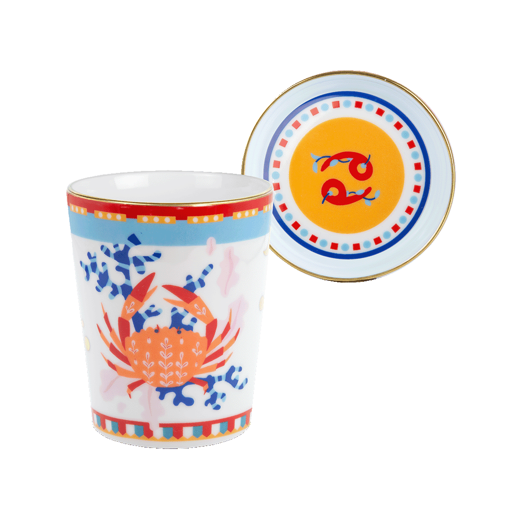 ספל עם מכסה/צלחת במגוון סמלי גלגל המזלות - סרטן