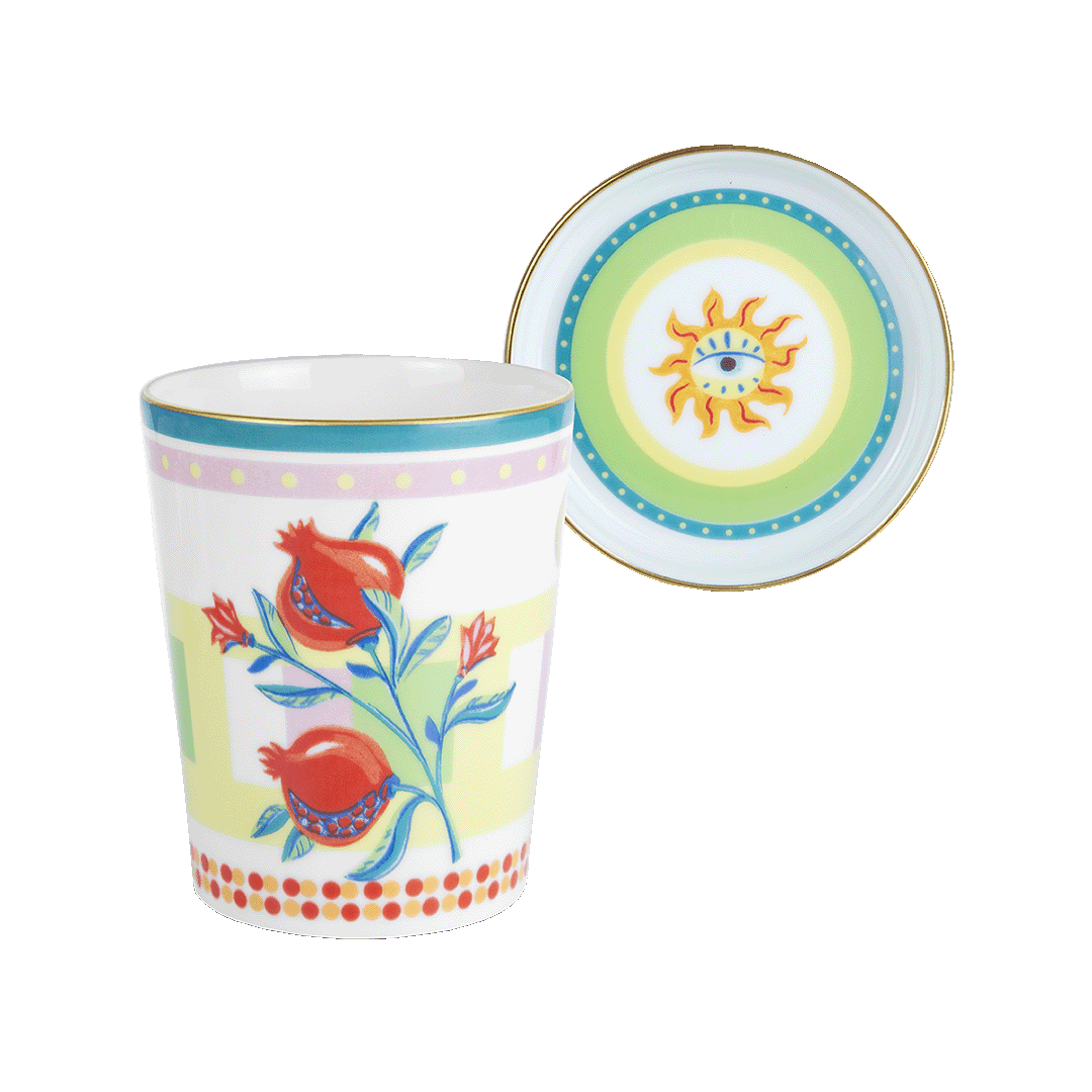 ספל עם מכסה/צלחת במגוון דגמים - POMEGRANATE