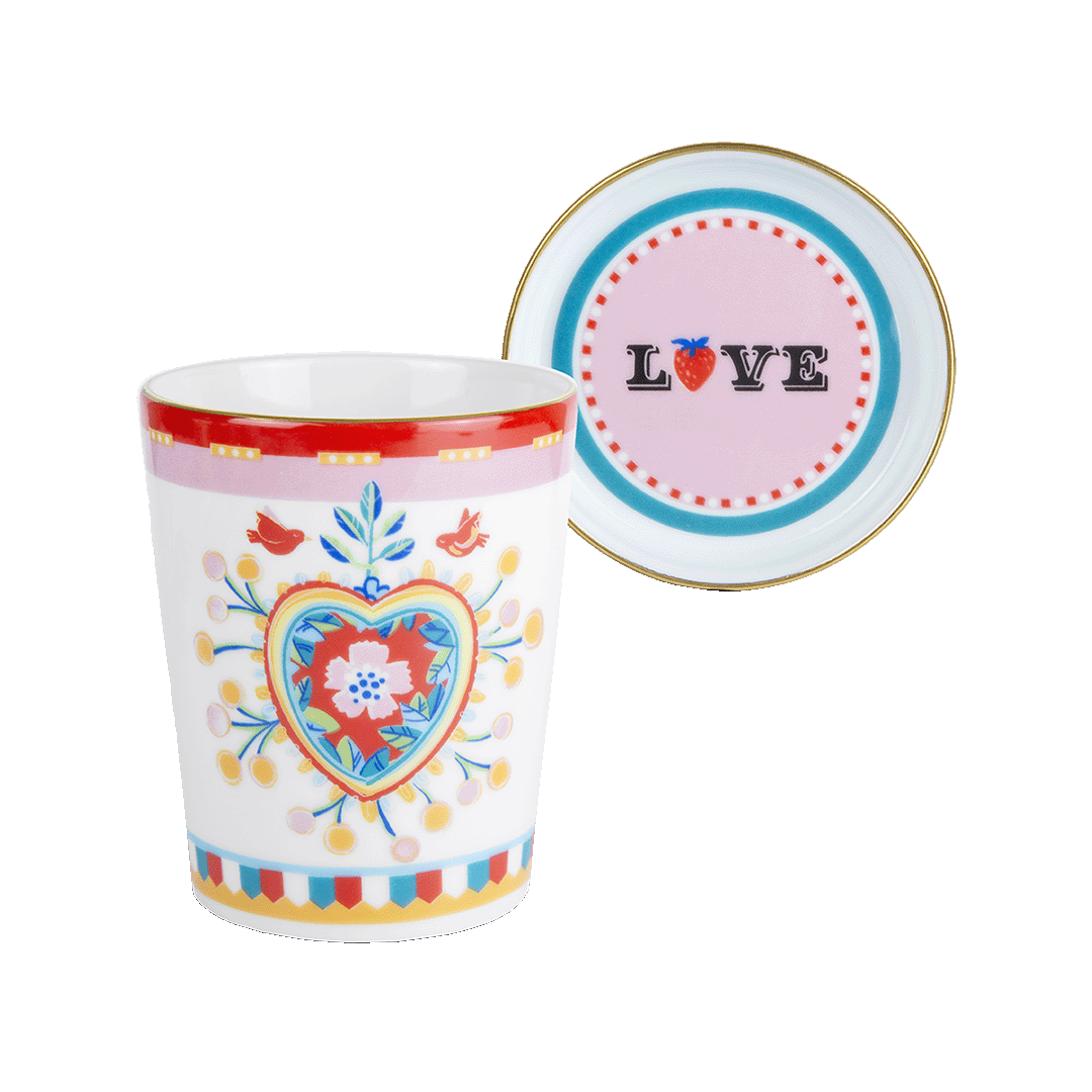 ספל עם מכסה/צלחת במגוון דגמים - HEART