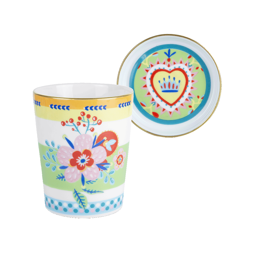 ספל עם מכסה/צלחת במגוון דגמים - FLOWER