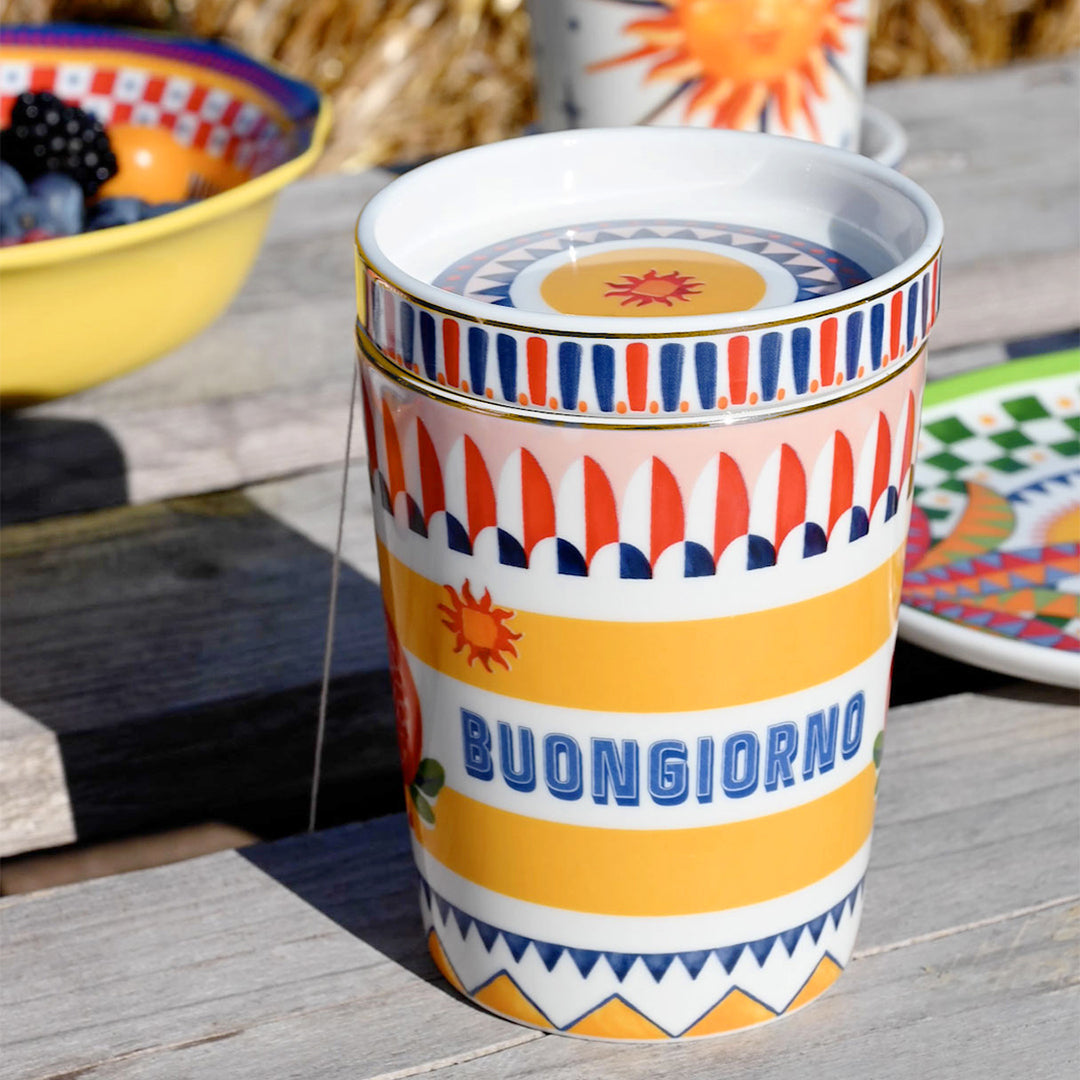 ספל עם מכסה/צלחת במגוון דגמים - רימון - Dolce Vita