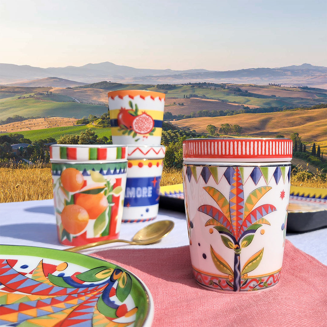 ספל עם מכסה/צלחת במגוון דגמים - שזיף - Dolce Vita