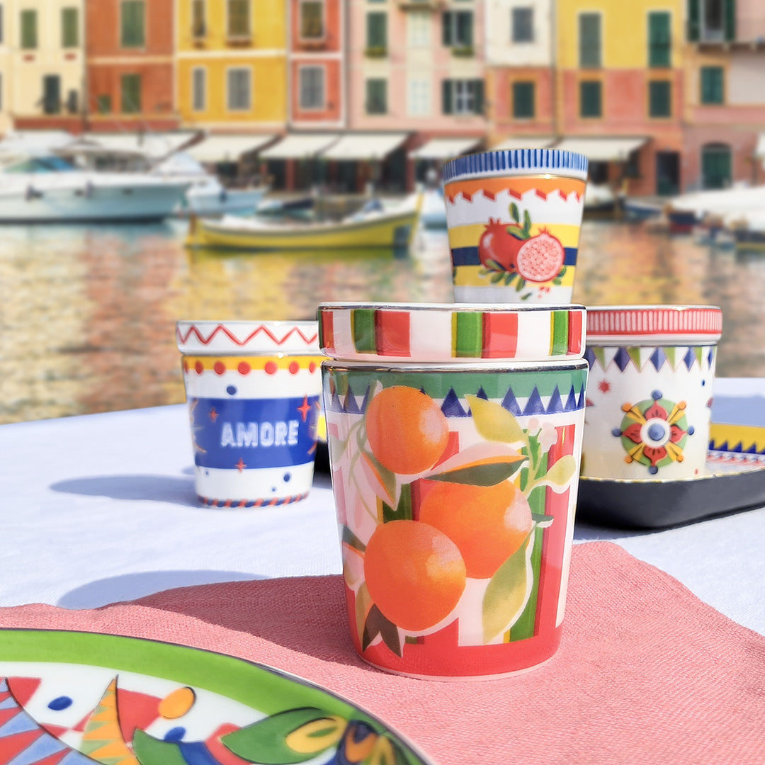 ספל אספרסו עם תחתית במגוון דגמים - תפוזים - Dolce Vita