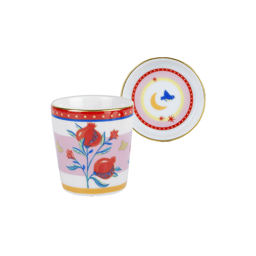 ספל אספרסו עם מכסה/צלחת במגוון דגמים - POMEGRANATE