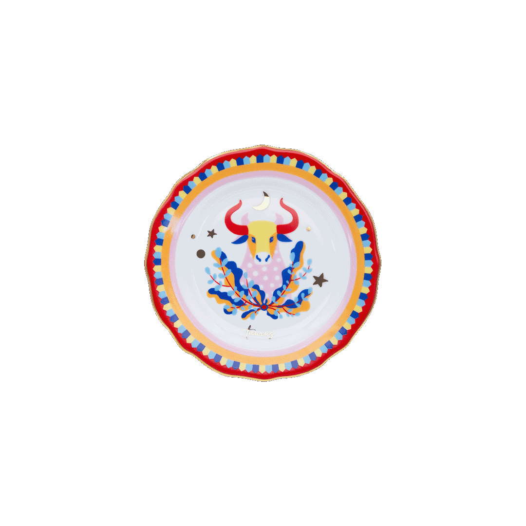 צלוחית במגוון סמלי גלגל המזלות - שור