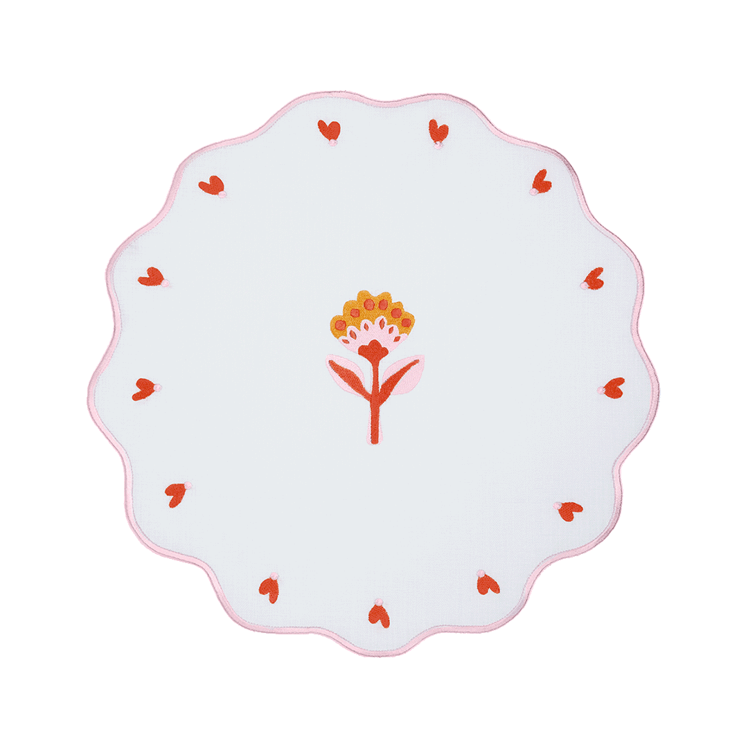 פלייסמט עגול רקום במגוון דגמים - PINK RIM