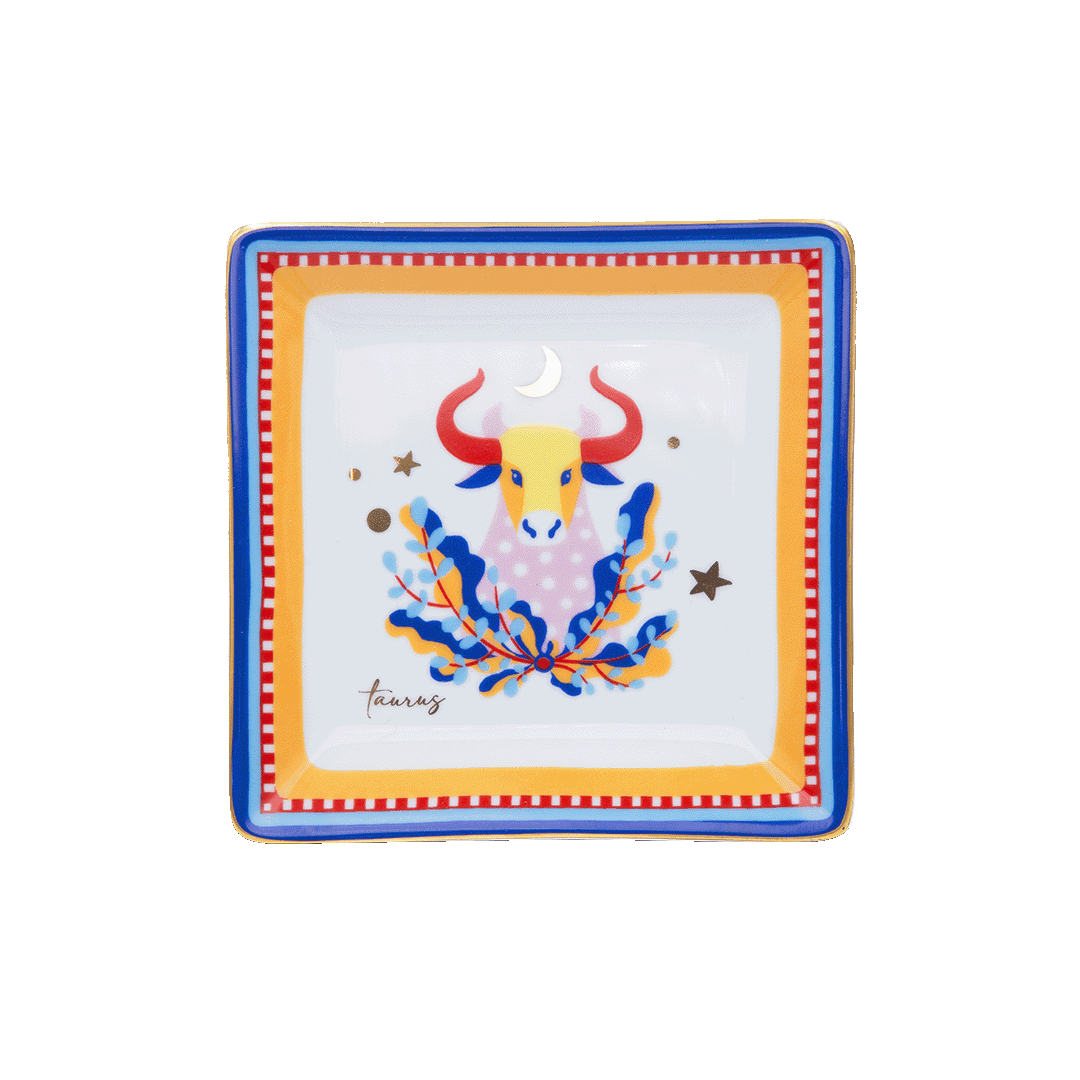 צלוחית מרובעת במגוון סמלי גלגל המזלות - שור