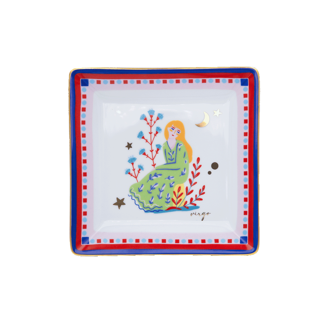 צלוחית מרובעת במגוון סמלי גלגל המזלות - בתולה