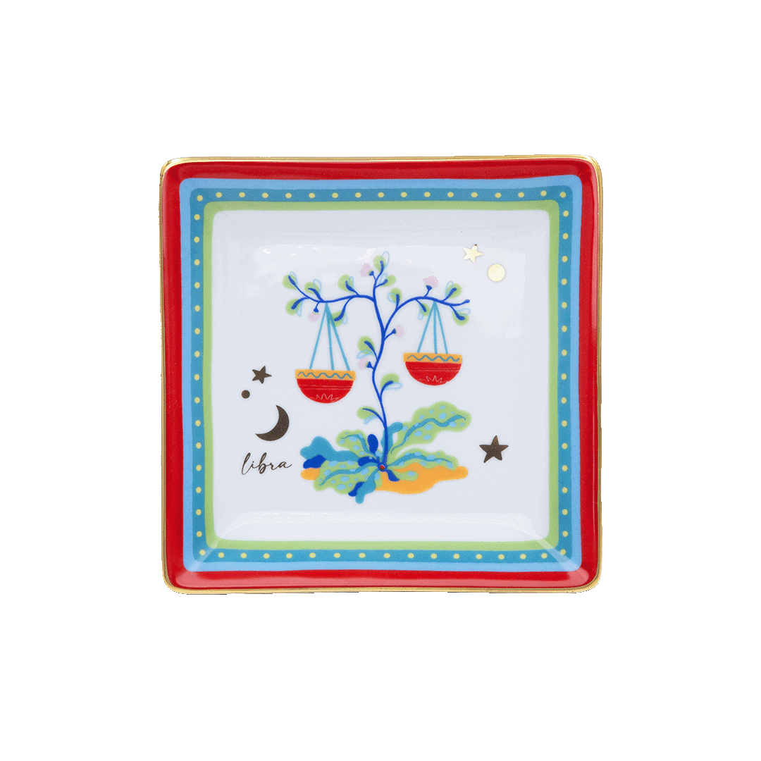 צלוחית מרובעת במגוון סמלי גלגל המזלות - מאזניים