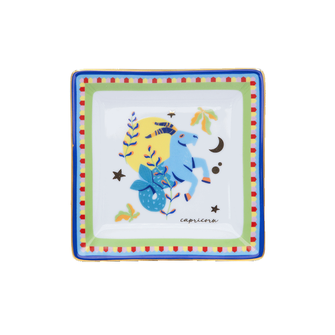 צלוחית מרובעת במגוון סמלי גלגל המזלות - גדי