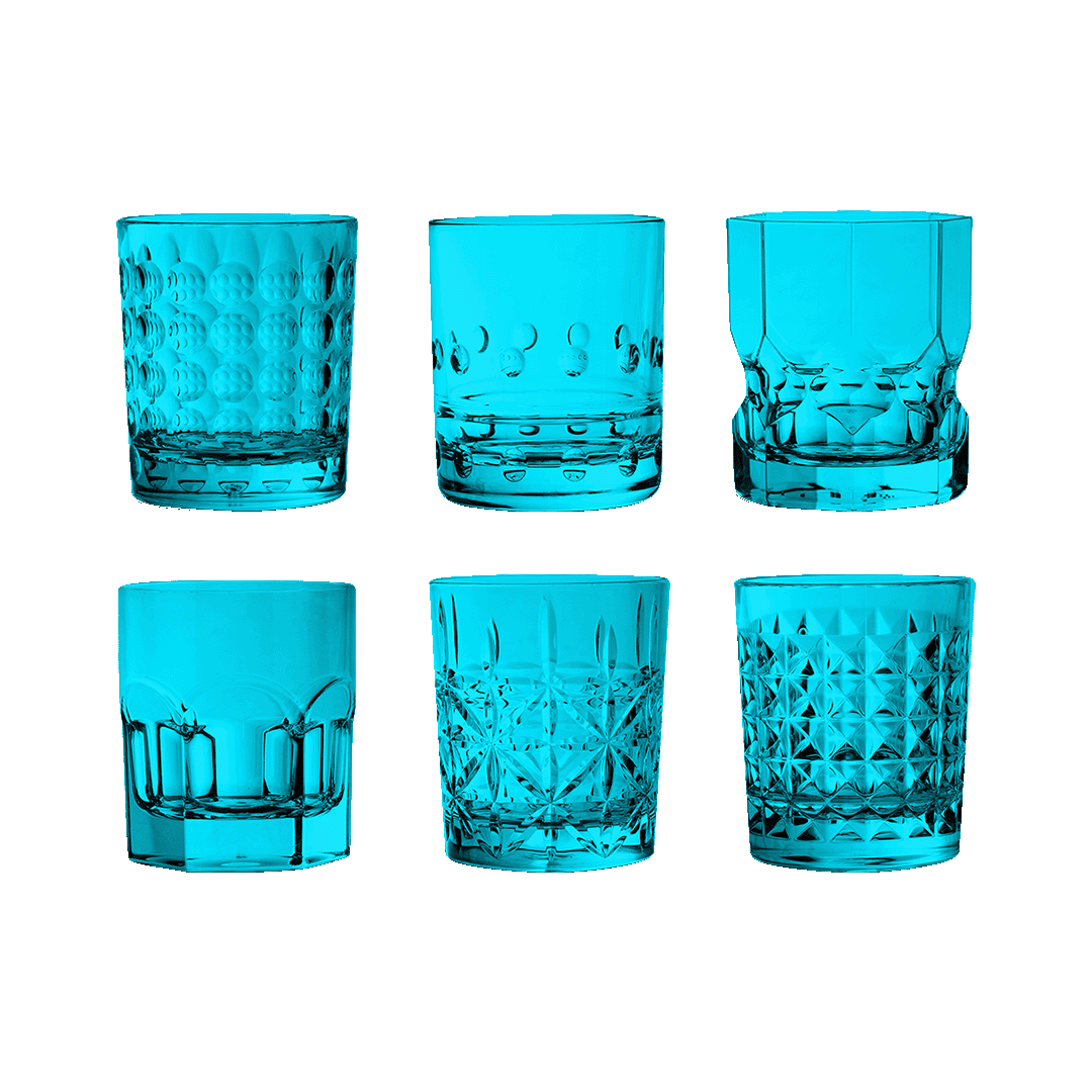 סט 6 כוסות שתייה/וויסקי במגוון סגנונות עיצוב - טורקיז