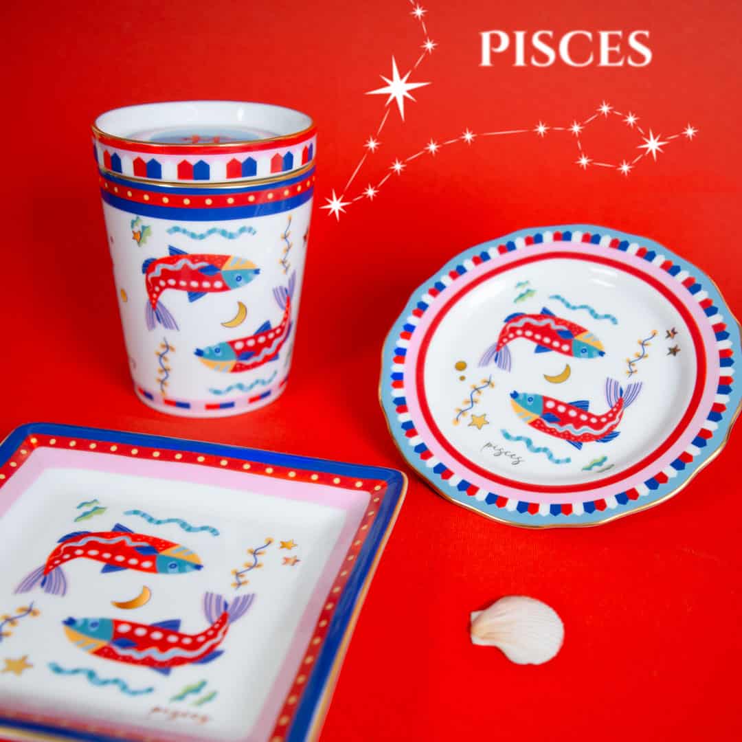 צלוחית מרובעת במגוון סמלי גלגל המזלות - דגים