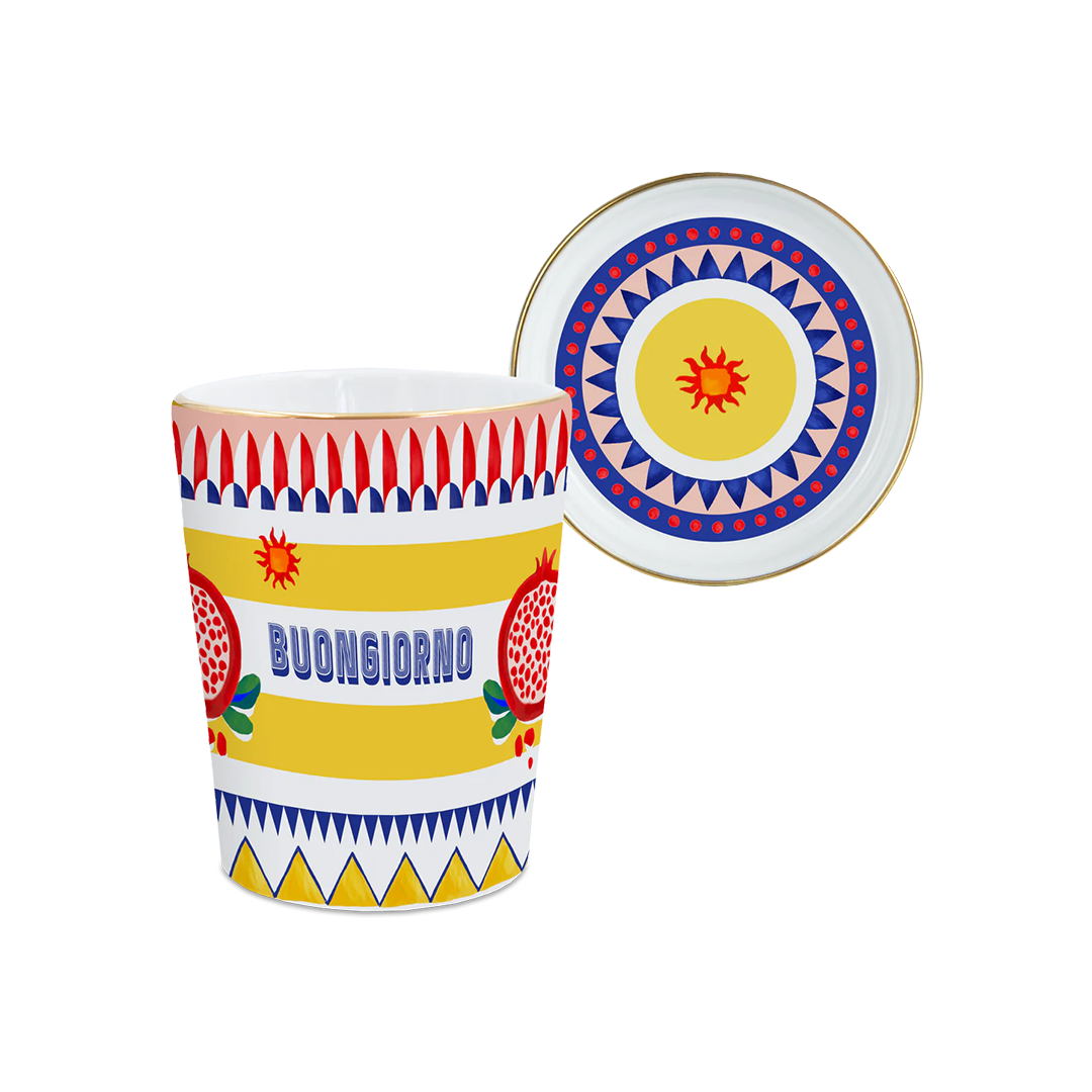 ספל עם מכסה/צלחת במגוון דגמים - רימון - Dolce Vita