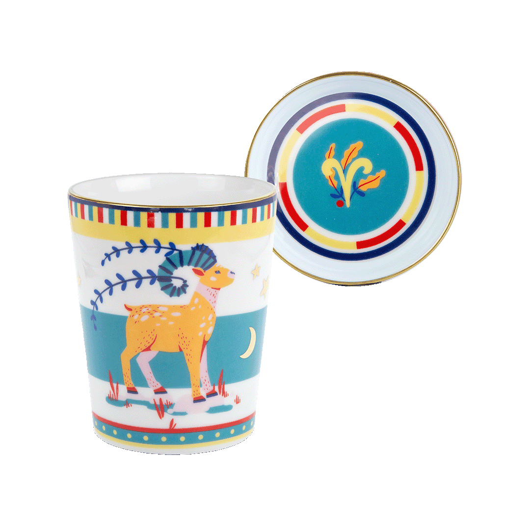 ספל עם מכסה/צלחת במגוון סמלי גלגל המזלות - טלה