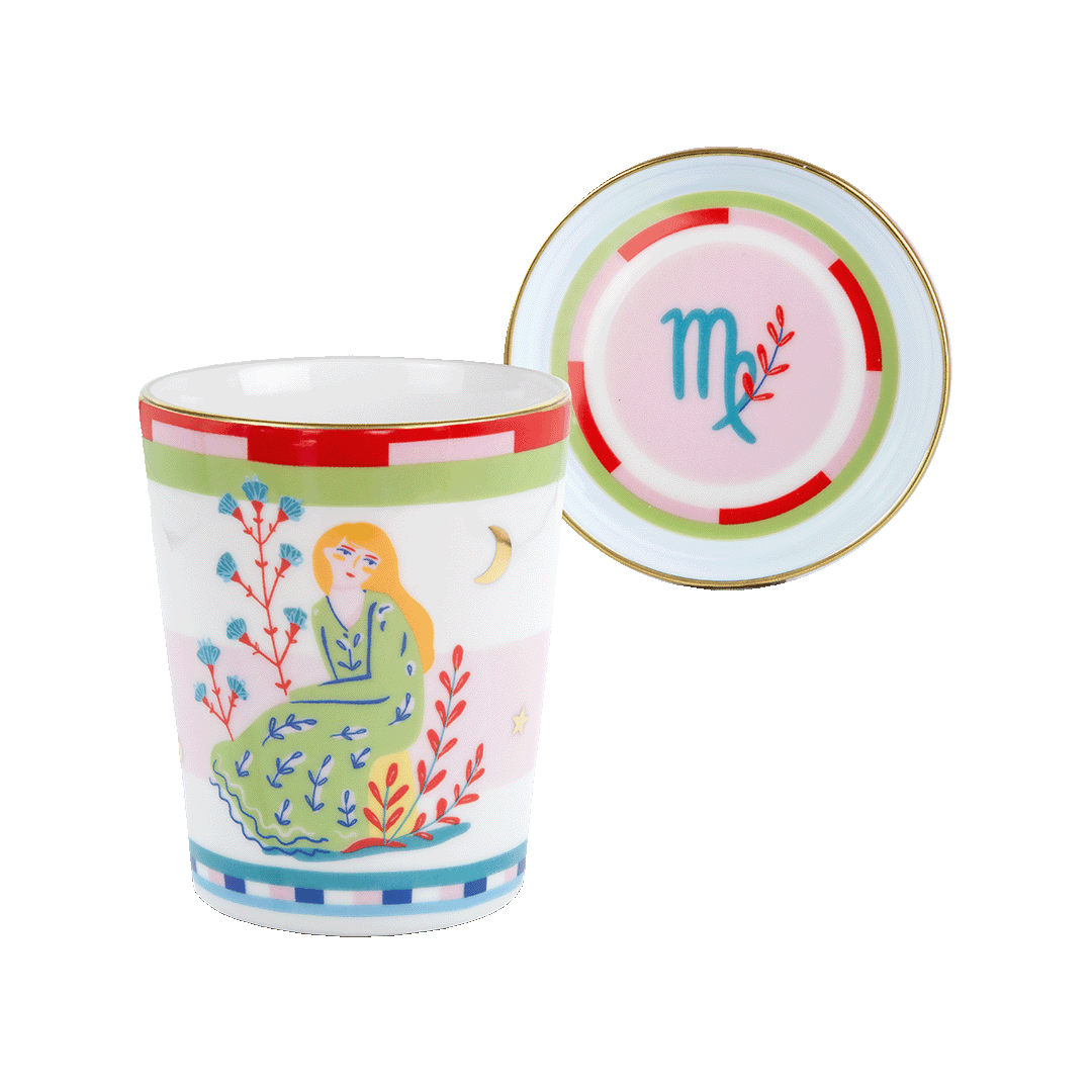 ספל עם מכסה/צלחת במגוון סמלי גלגל המזלות - בתולה