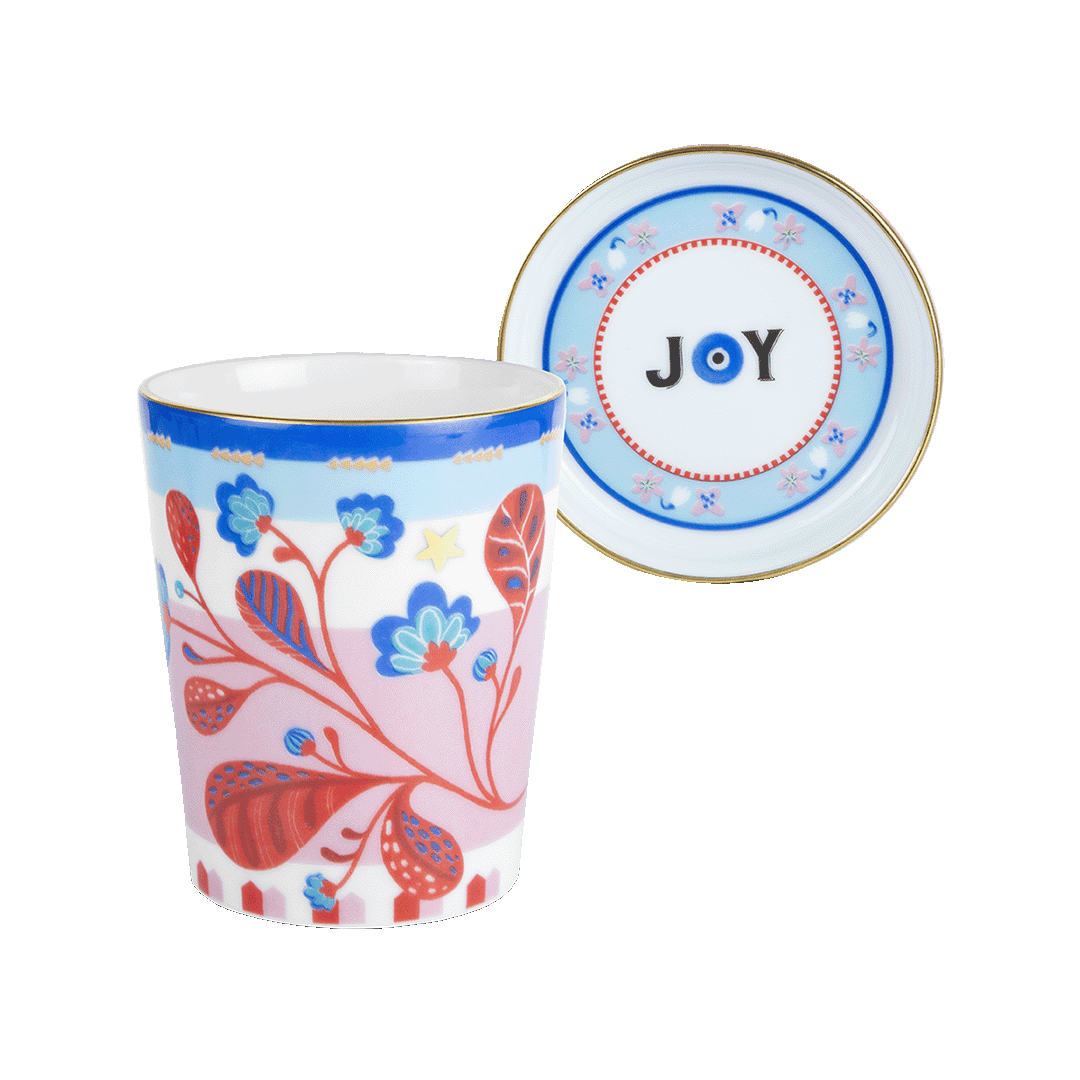 ספל עם מכסה/צלחת במגוון דגמים - LEAVES