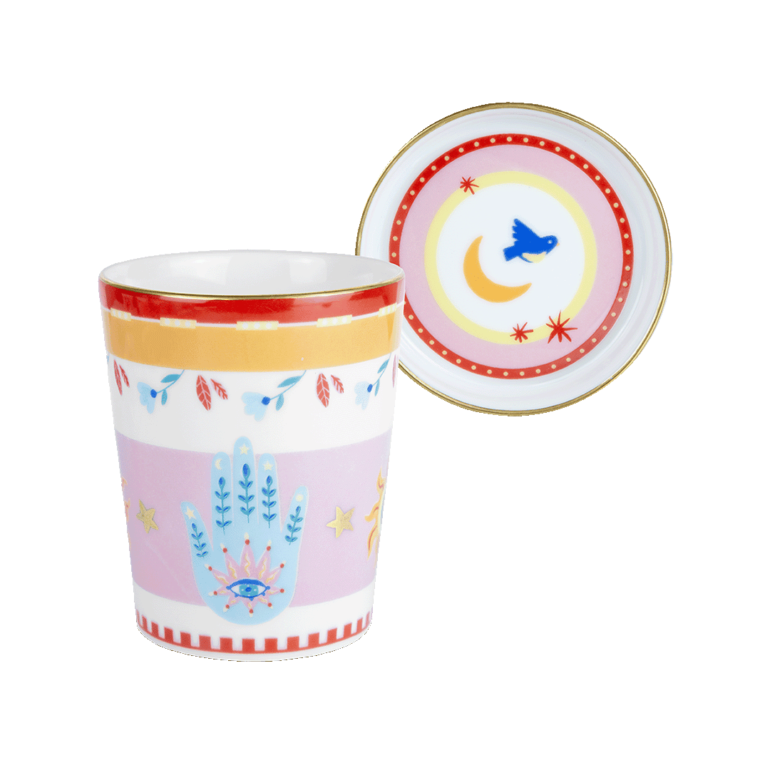 ספל עם מכסה/צלחת במגוון דגמים - HAND