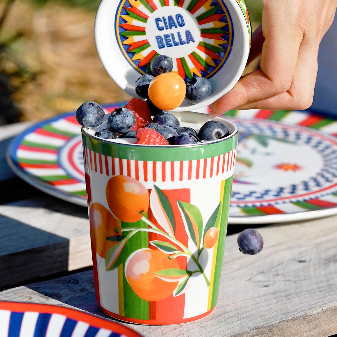 ספל עם מכסה/צלחת במגוון דגמים - תפוזים - Dolce Vita