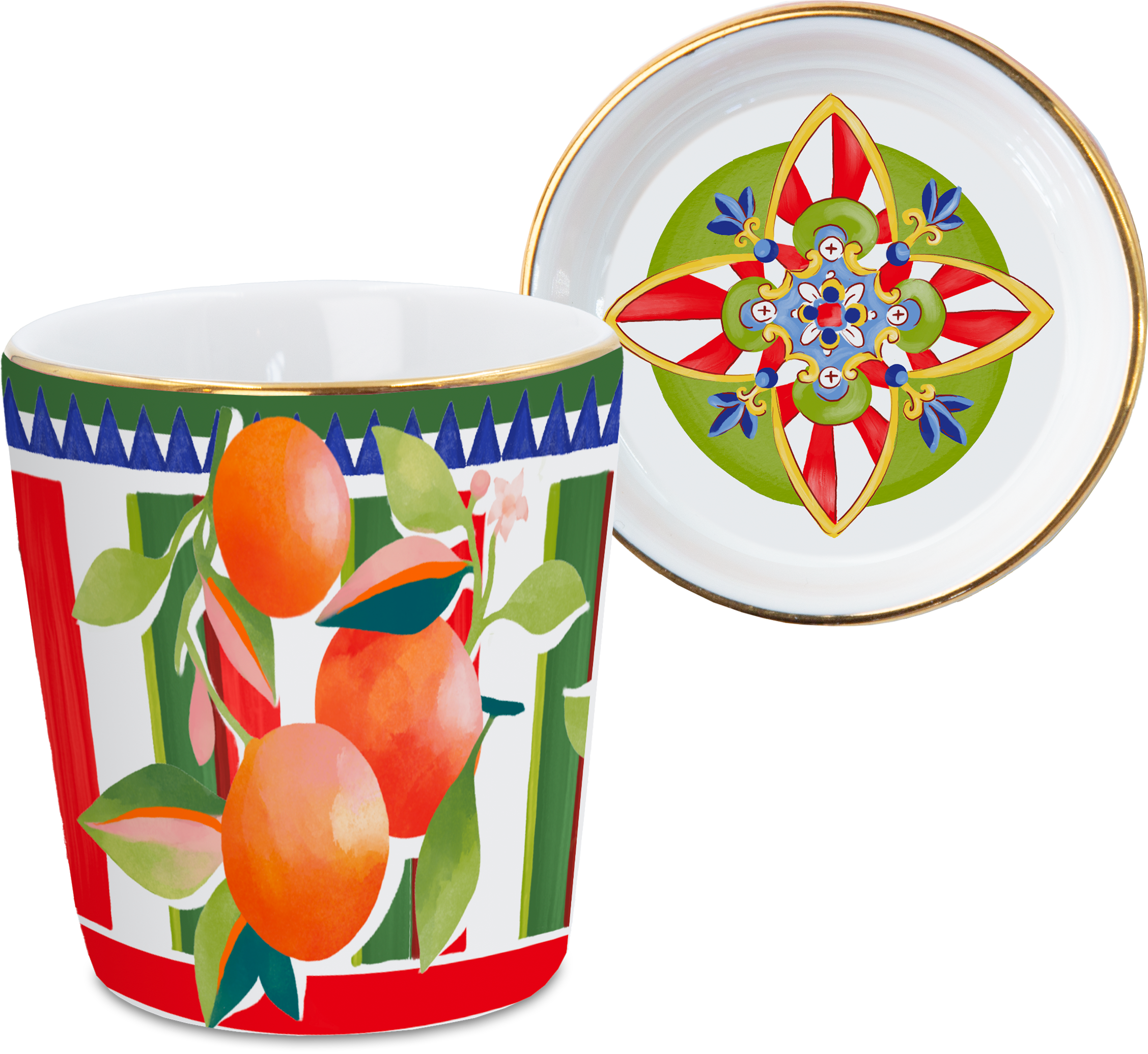 ספל אספרסו עם תחתית במגוון דגמים - תפוזים - Dolce Vita