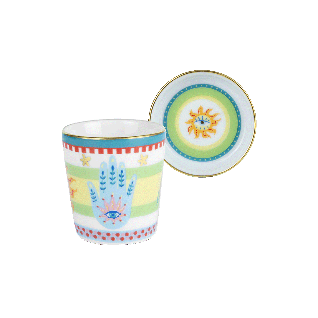 ספל אספרסו עם מכסה/צלחת במגוון דגמים - HAND