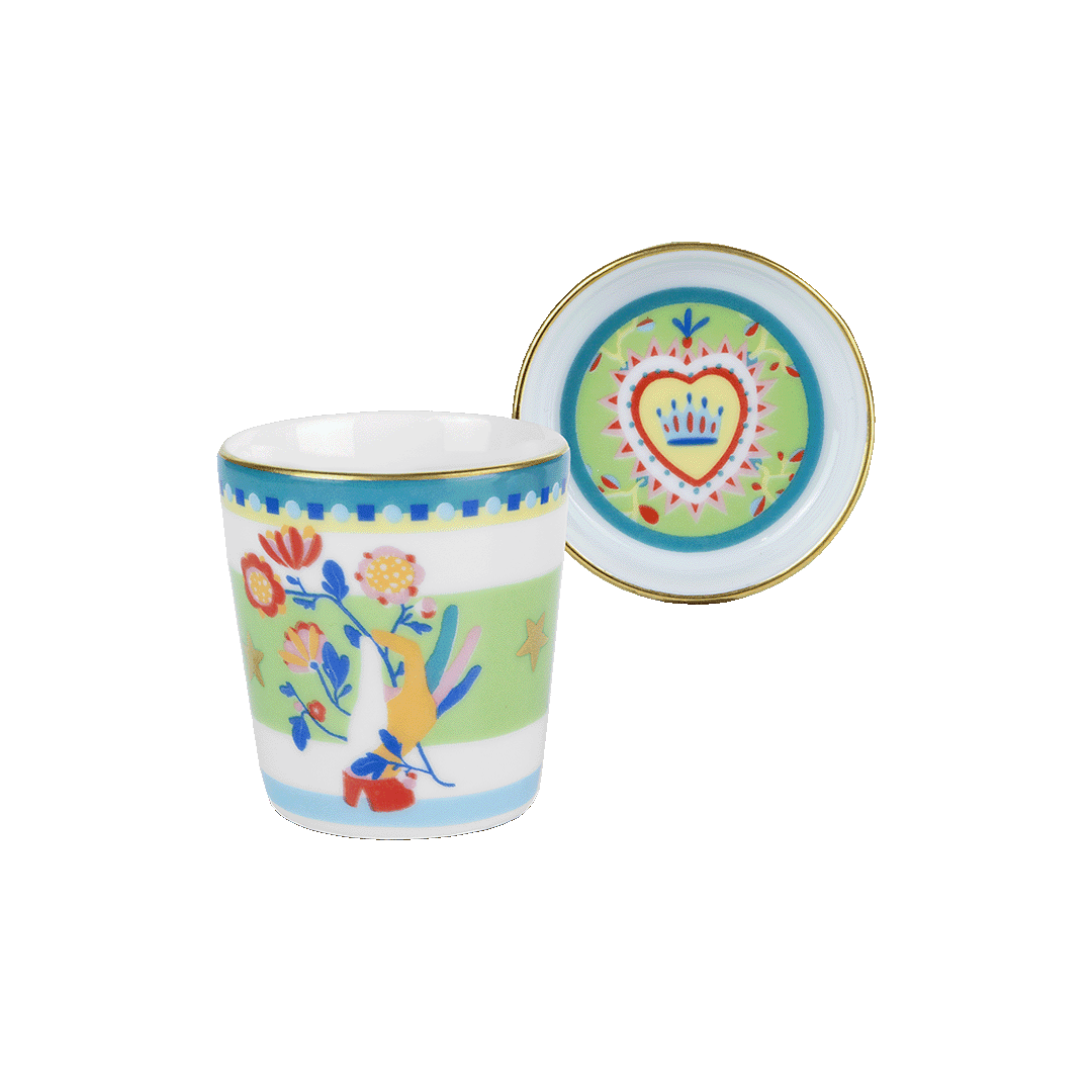 ספל אספרסו עם מכסה/צלחת במגוון דגמים - FLOWER