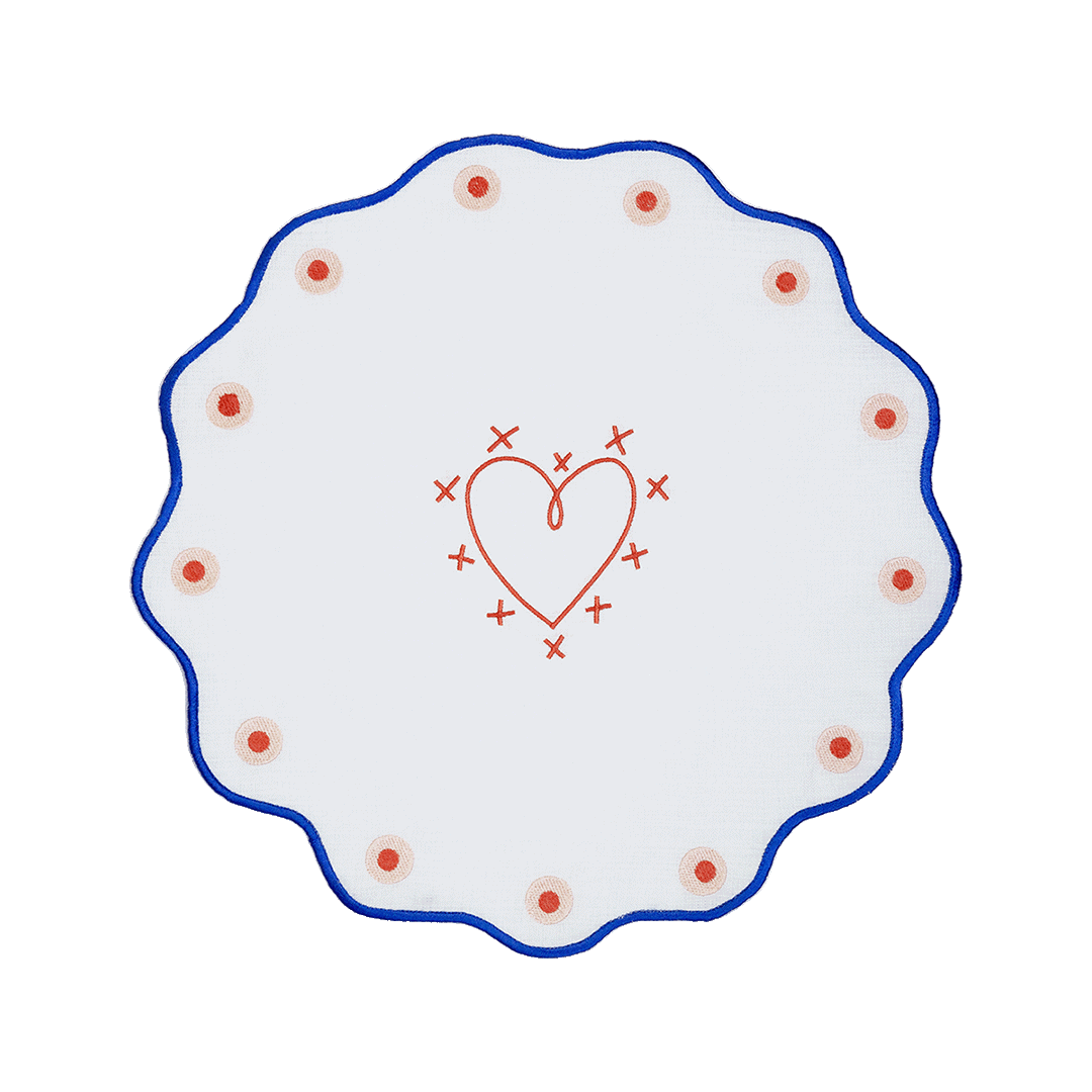 פלייסמט עגול רקום במגוון דגמים - HEART