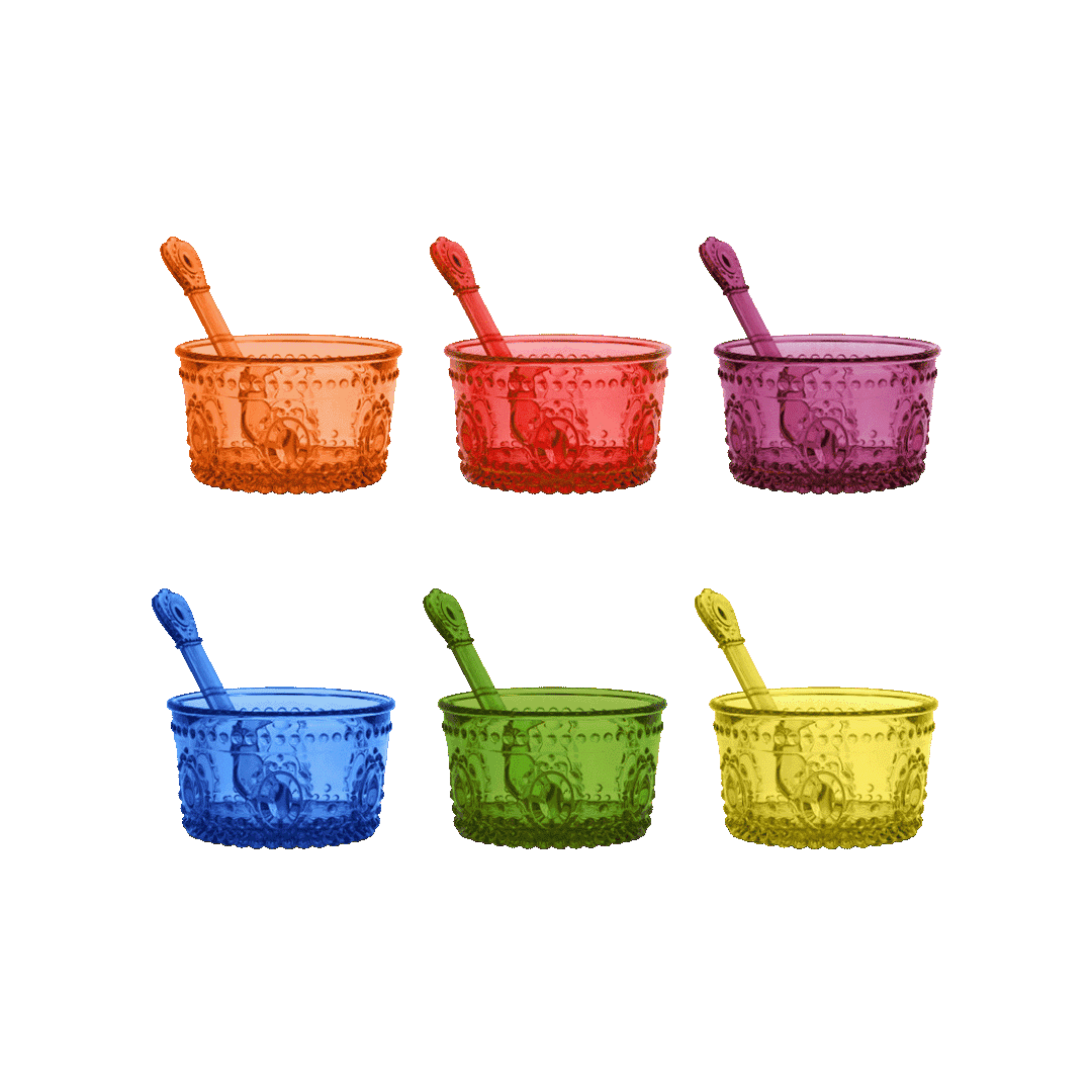 סט 6 קעריות עם כפיות - במגוון צבעים