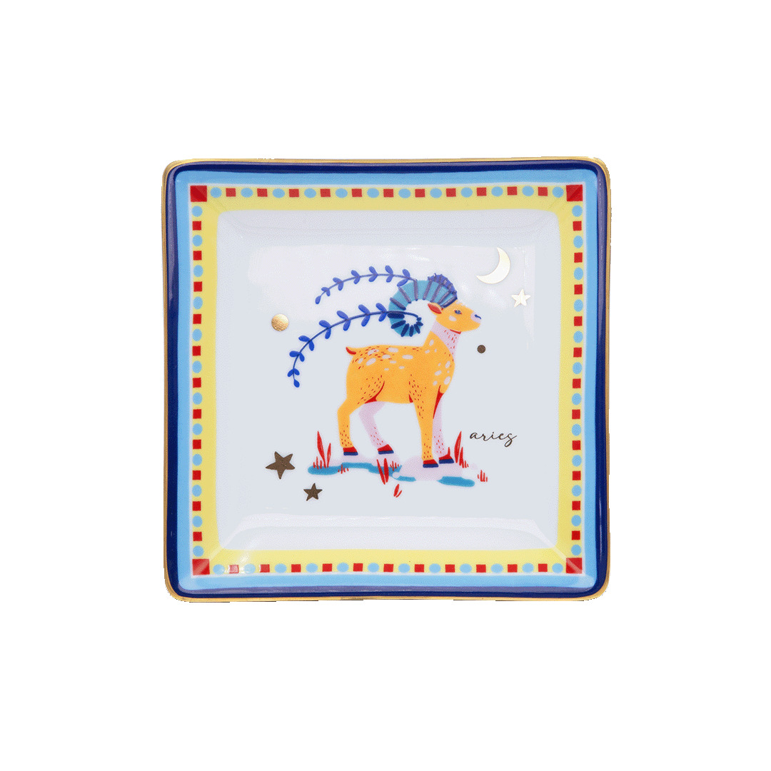 צלוחית מרובעת במגוון סמלי גלגל המזלות - טלה