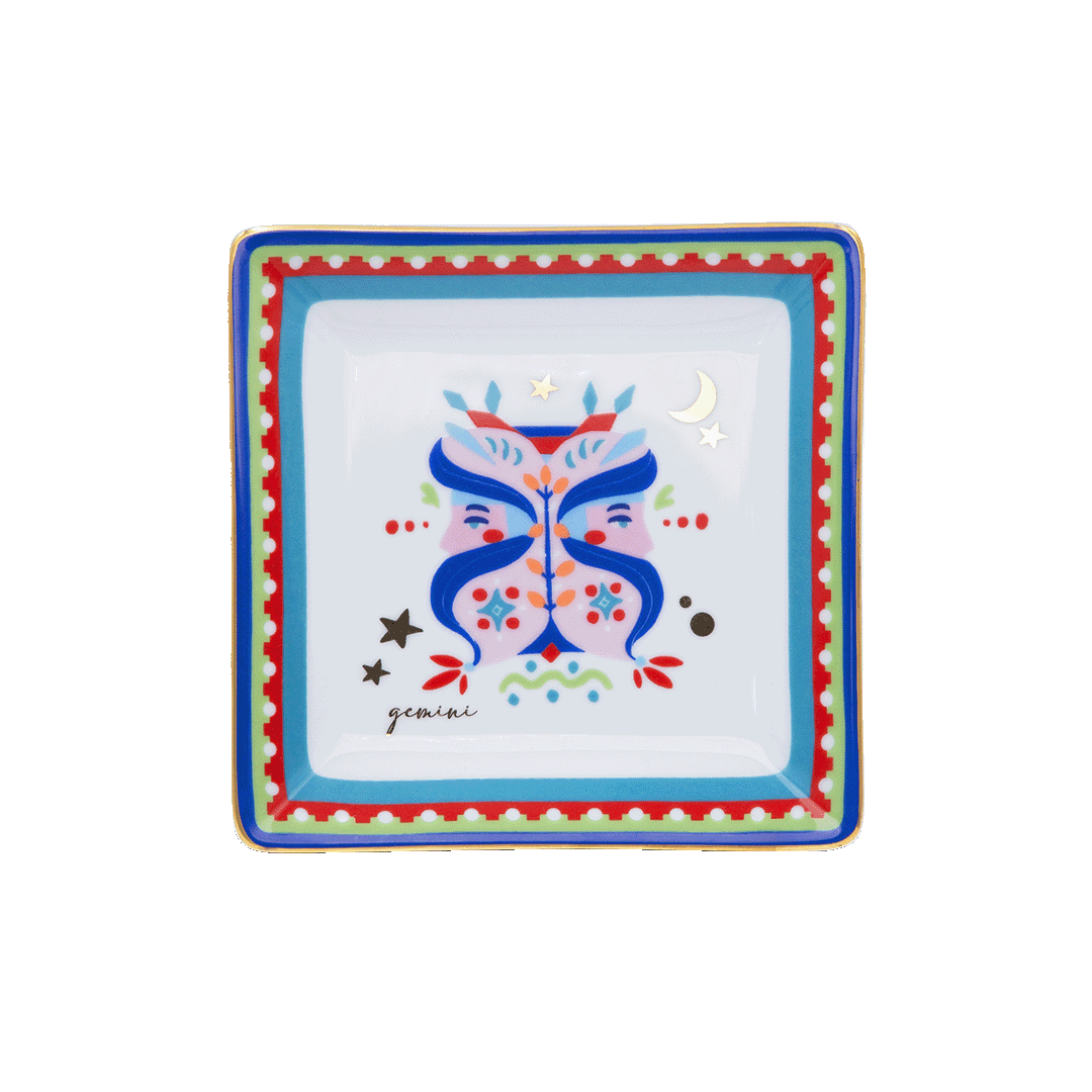 צלוחית מרובעת במגוון סמלי גלגל המזלות - תאומים