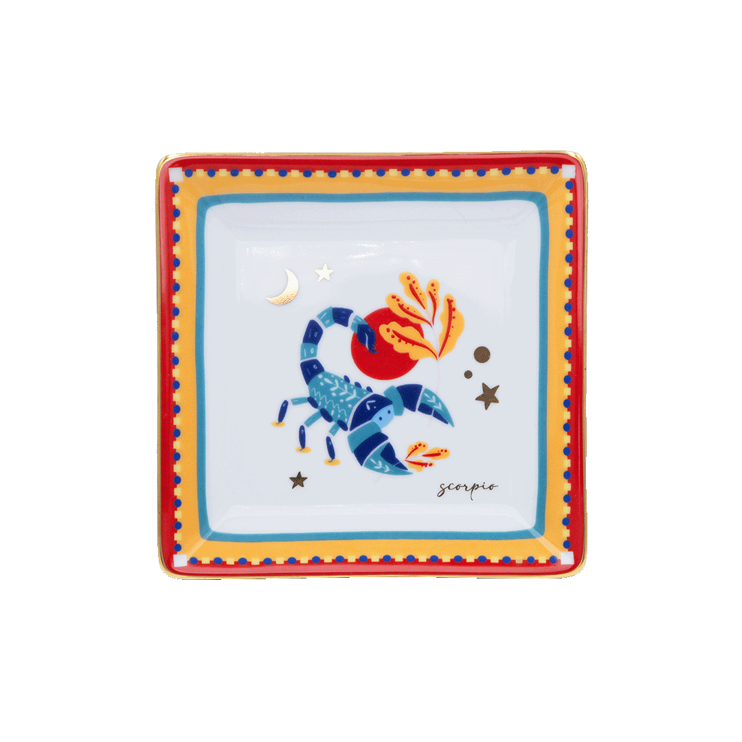 צלוחית מרובעת במגוון סמלי גלגל המזלות - עקרב