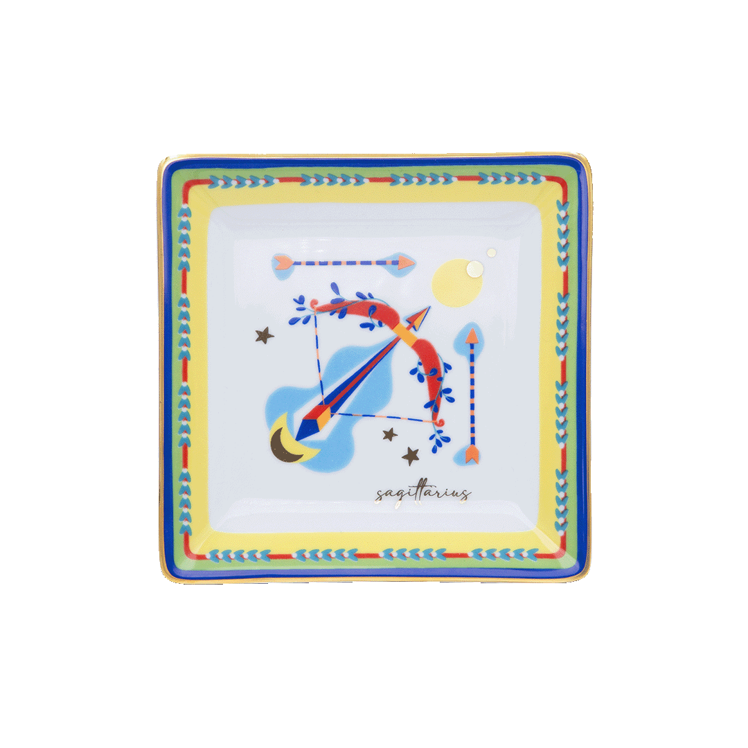 צלוחית מרובעת במגוון סמלי גלגל המזלות - קשת