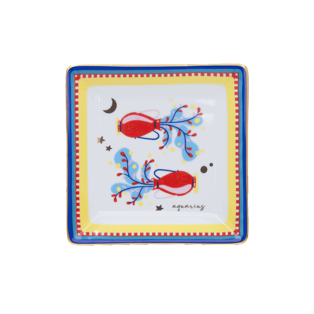 צלוחית מרובעת במגוון סמלי גלגל המזלות - דלי