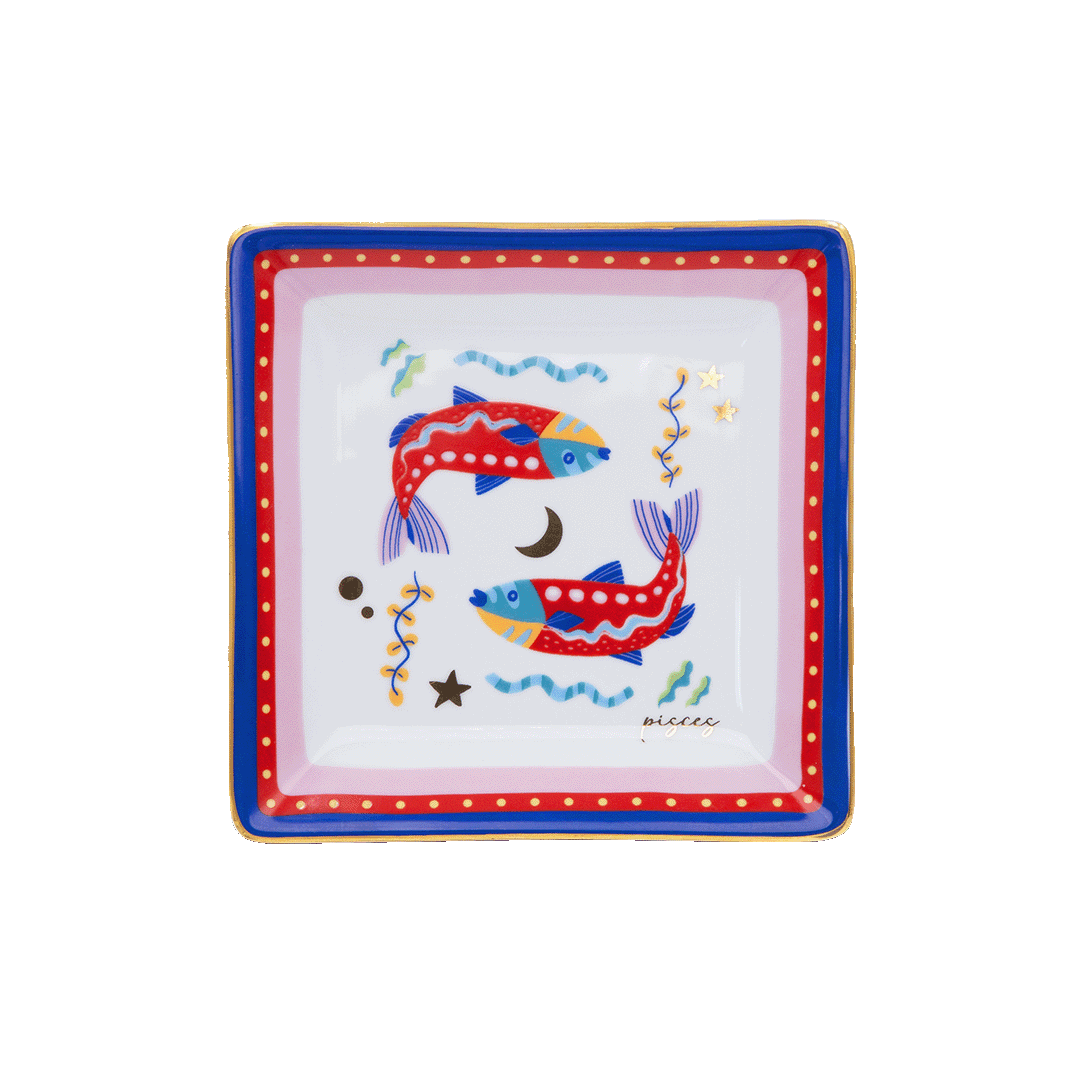 צלוחית מרובעת במגוון סמלי גלגל המזלות - דגים