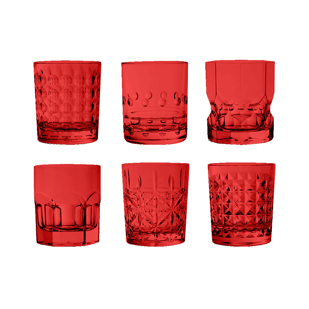 סט 6 כוסות שתייה/וויסקי במגוון סגנונות עיצוב - אדום