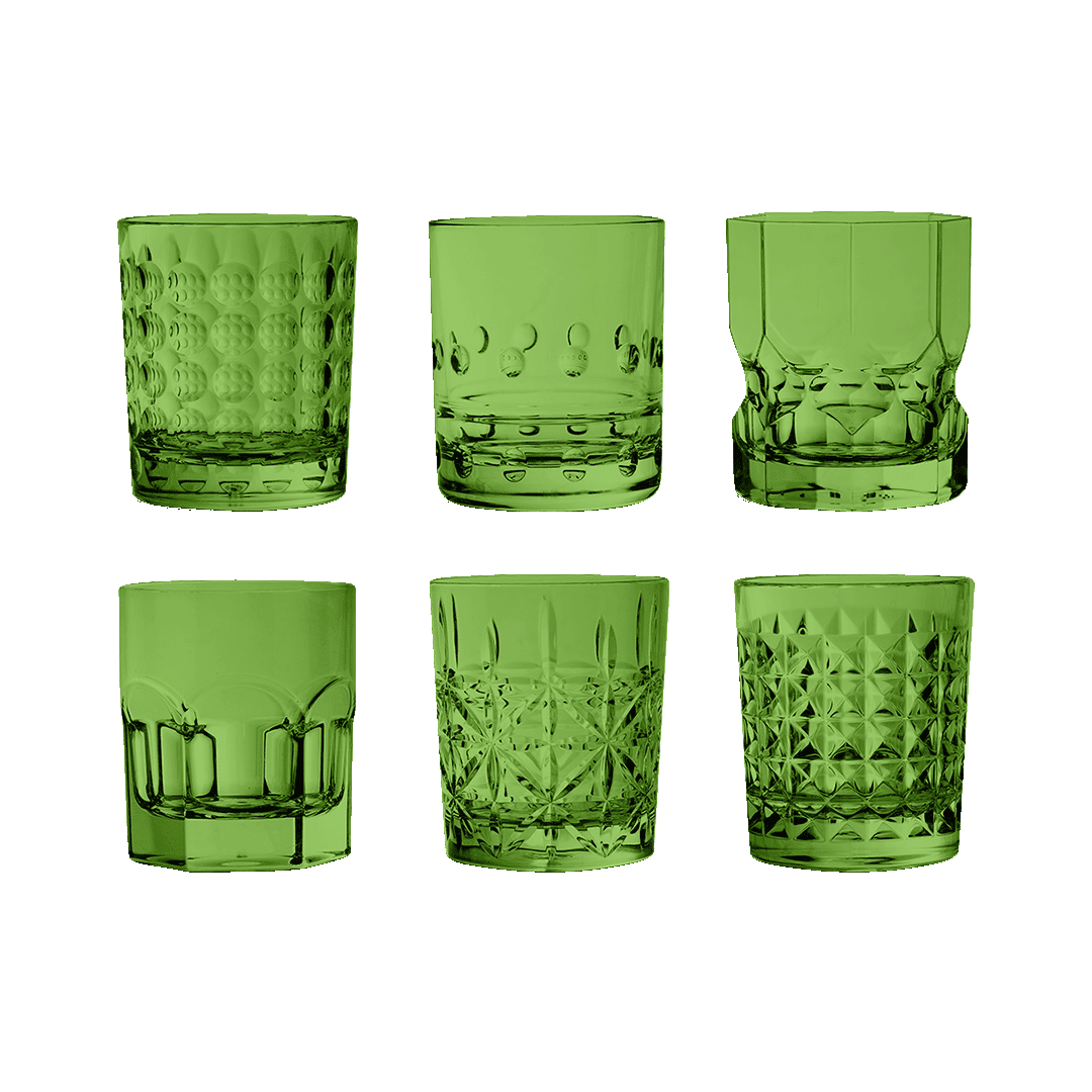 סט 6 כוסות שתייה/וויסקי במגוון וסגנונות עיצוב - ירוק