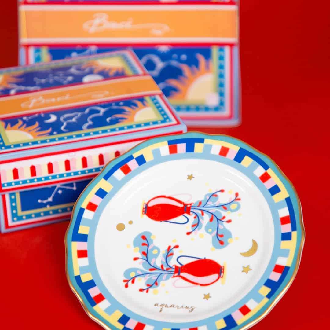 צלוחית מרובעת במגוון סמלי גלגל המזלות - דלי