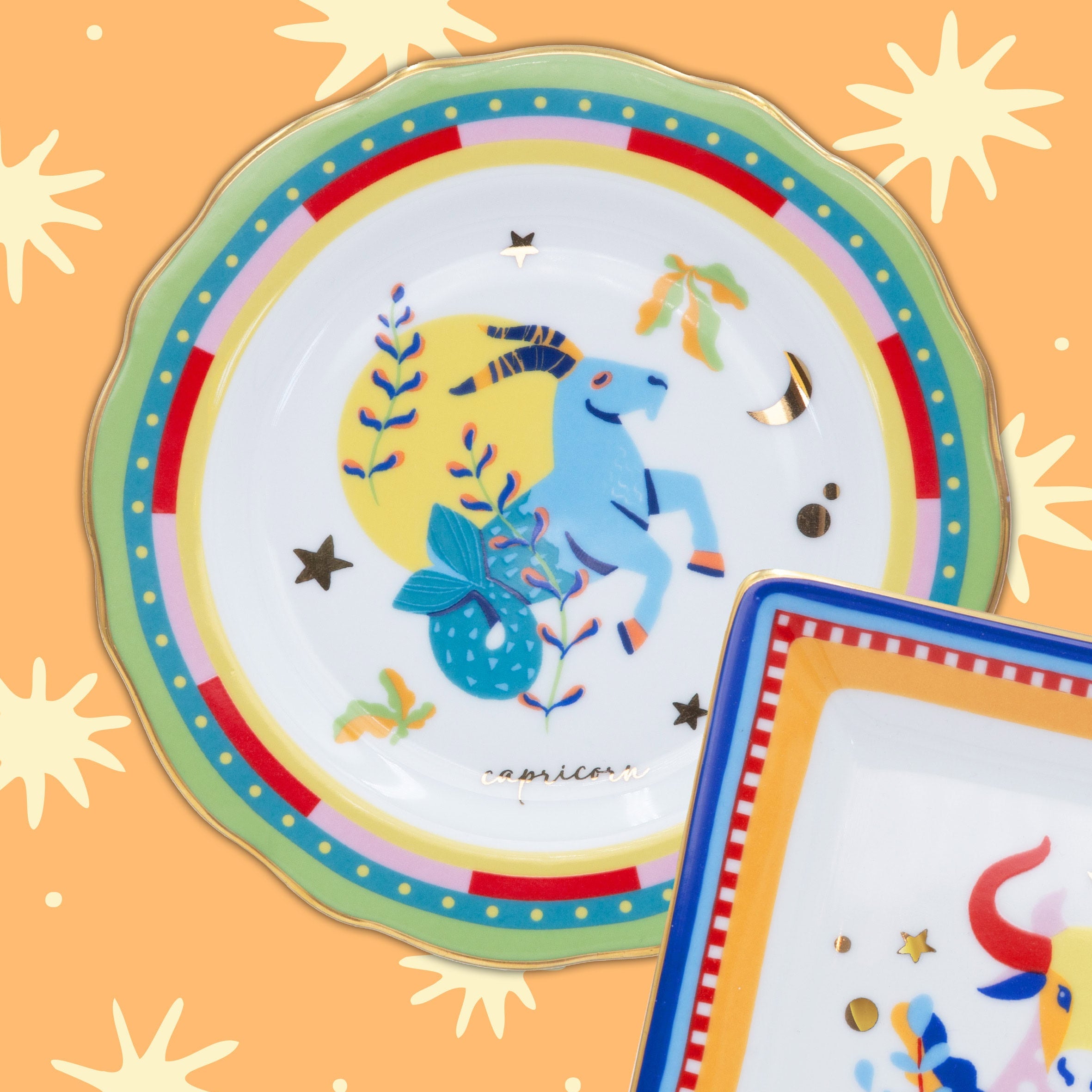 צלוחית במגוון סמלי גלגל המזלות - גדי